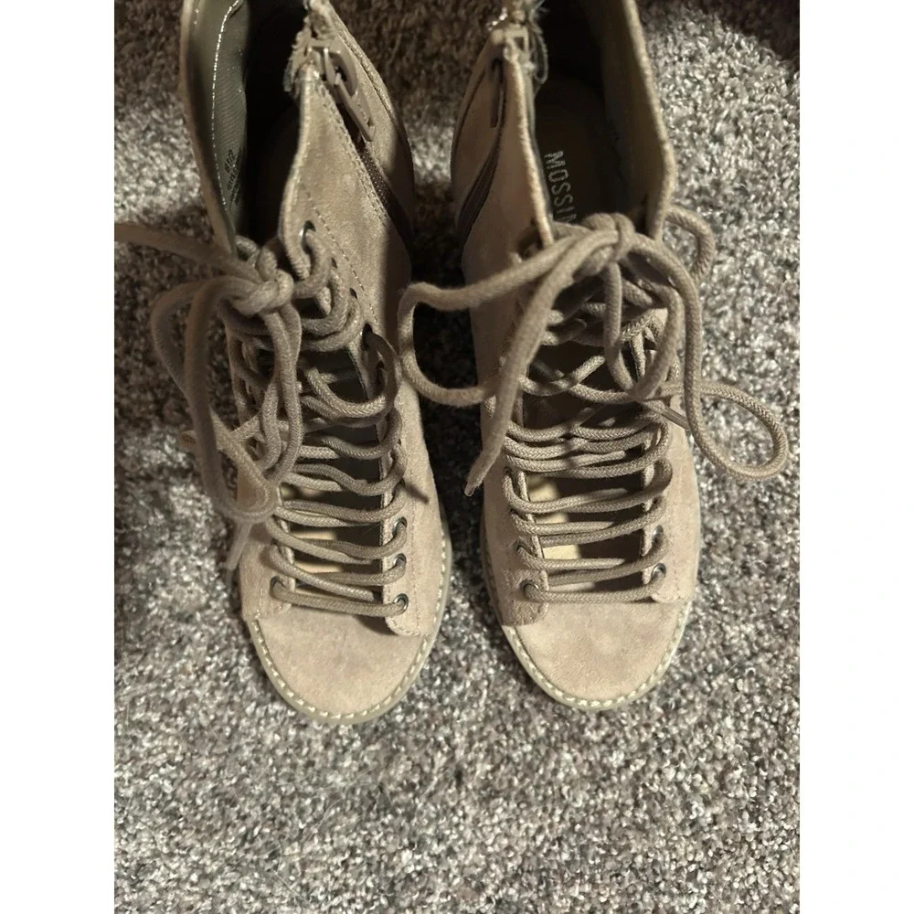 NEW Mossimo Boho Beige Open Toe Lace Up Suede Chunky Heel Ankle Booties 6.5